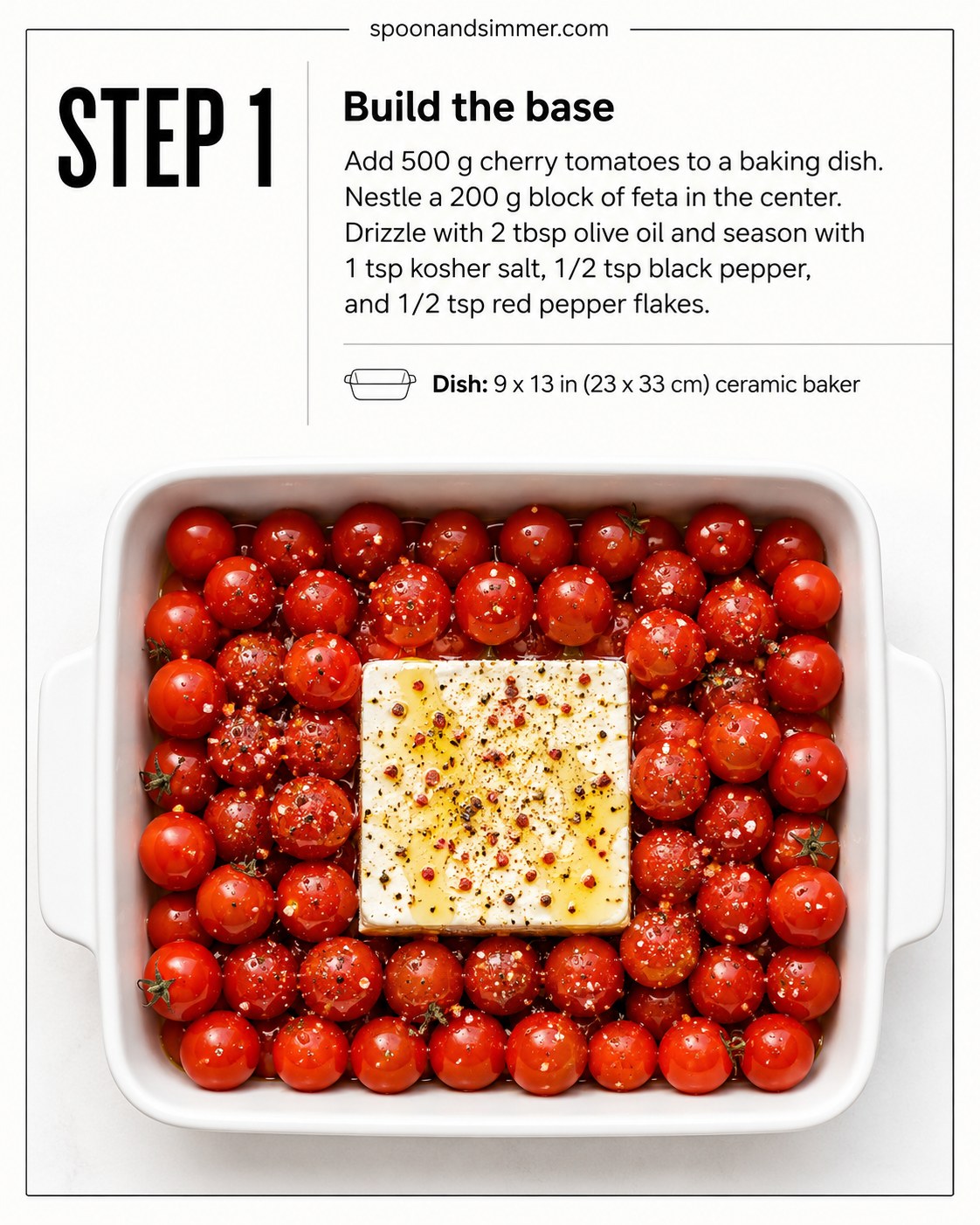 Cherry tomatoes ringed around a block of feta before baking this feta pasta with spinach