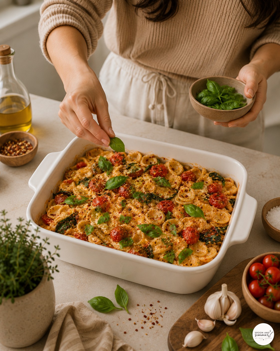 Baked Feta Pasta With Spinach