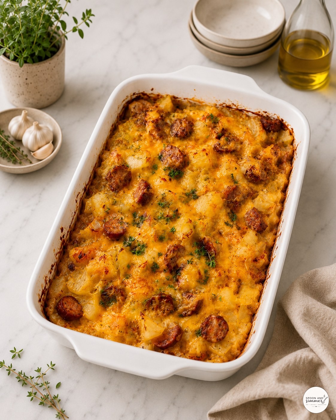 Cheesy Potato Sausage Casserole (My Go-To Weeknight Bake)