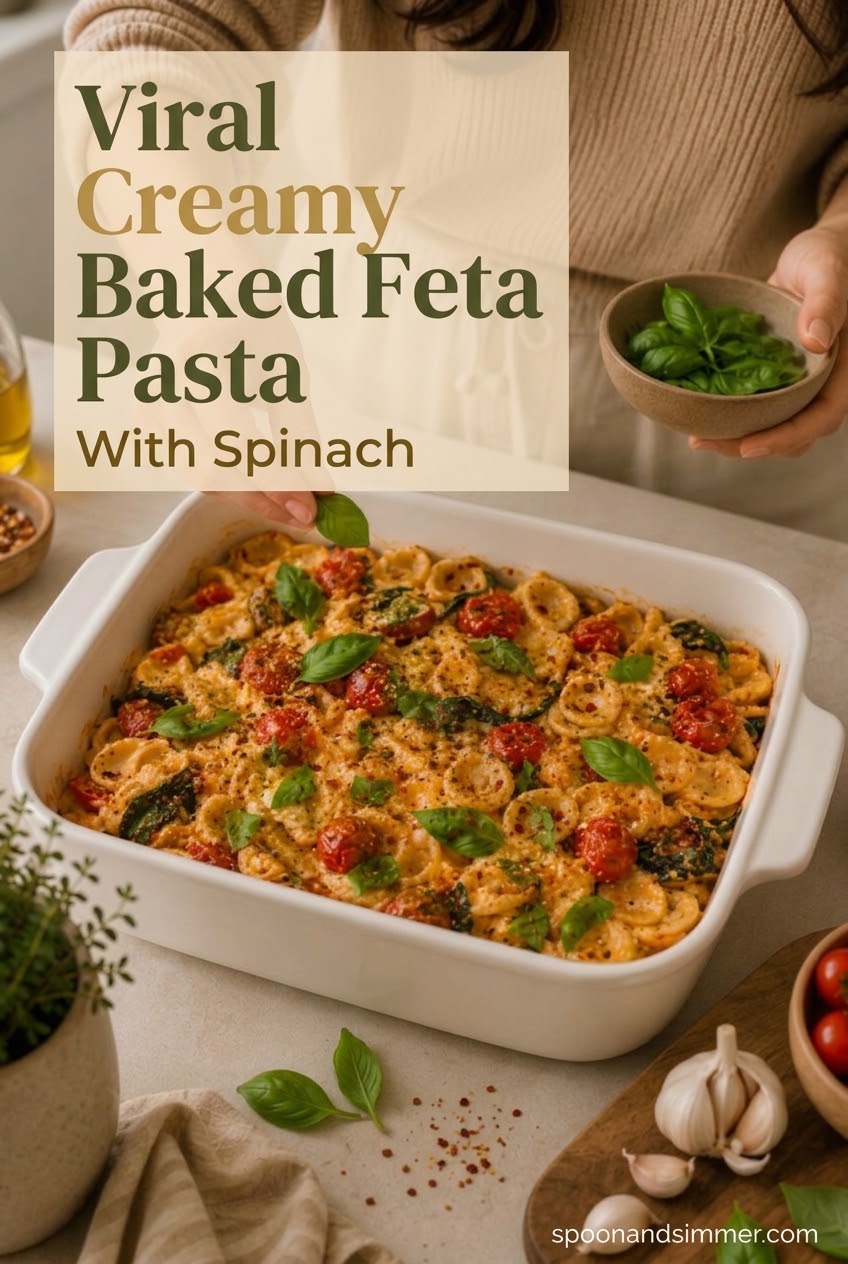 Viral Creamy Baked Feta Pasta With Spinach