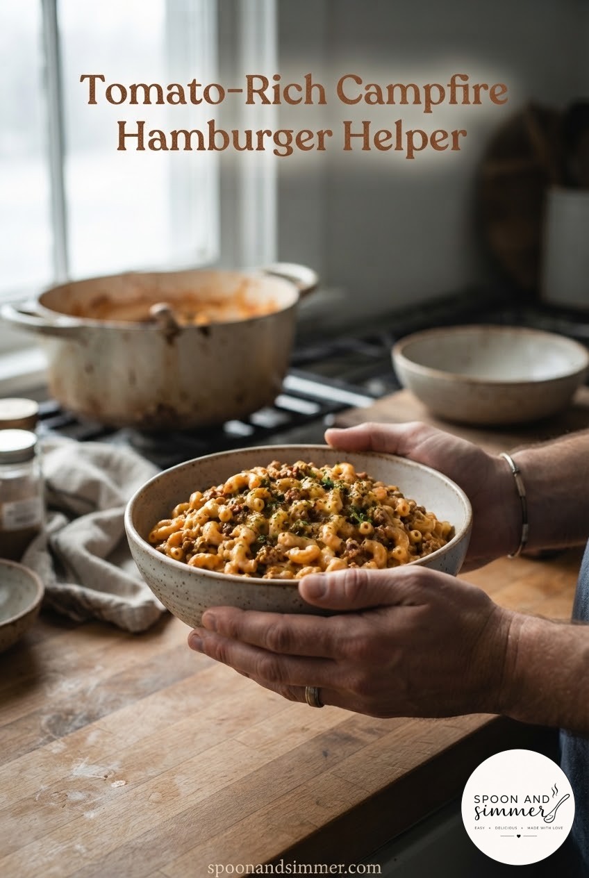Tomato-Rich Campfire Hamburger Helper
