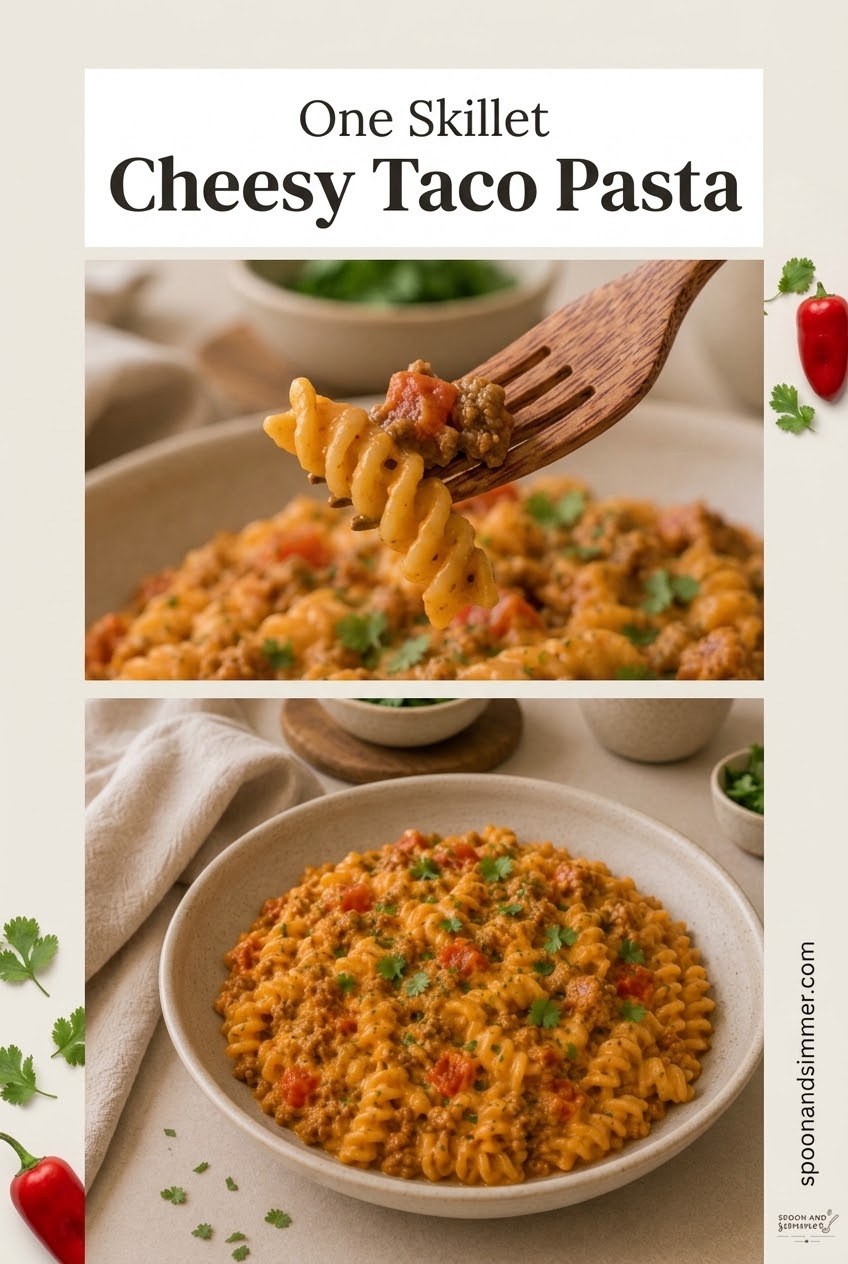 One Skillet Cheesy Taco Pasta