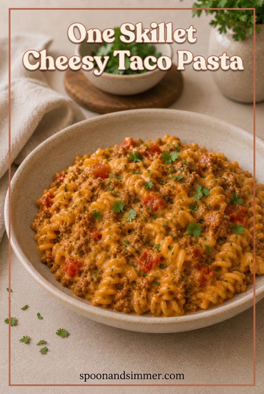 One Skillet Cheesy Taco Pasta