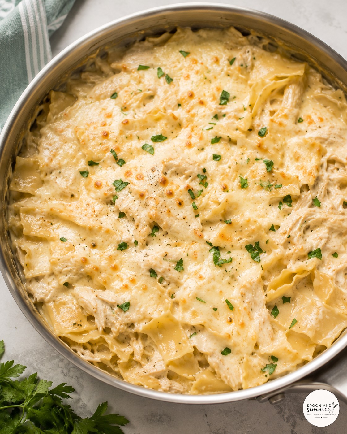 White Chicken Skillet Lasagna - One Pan, No Boiling, No Fuss
